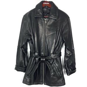 Tibor Vintage 100% Leather Belted Moto Jacket Black Thermolite Lining Sz XS Y2K